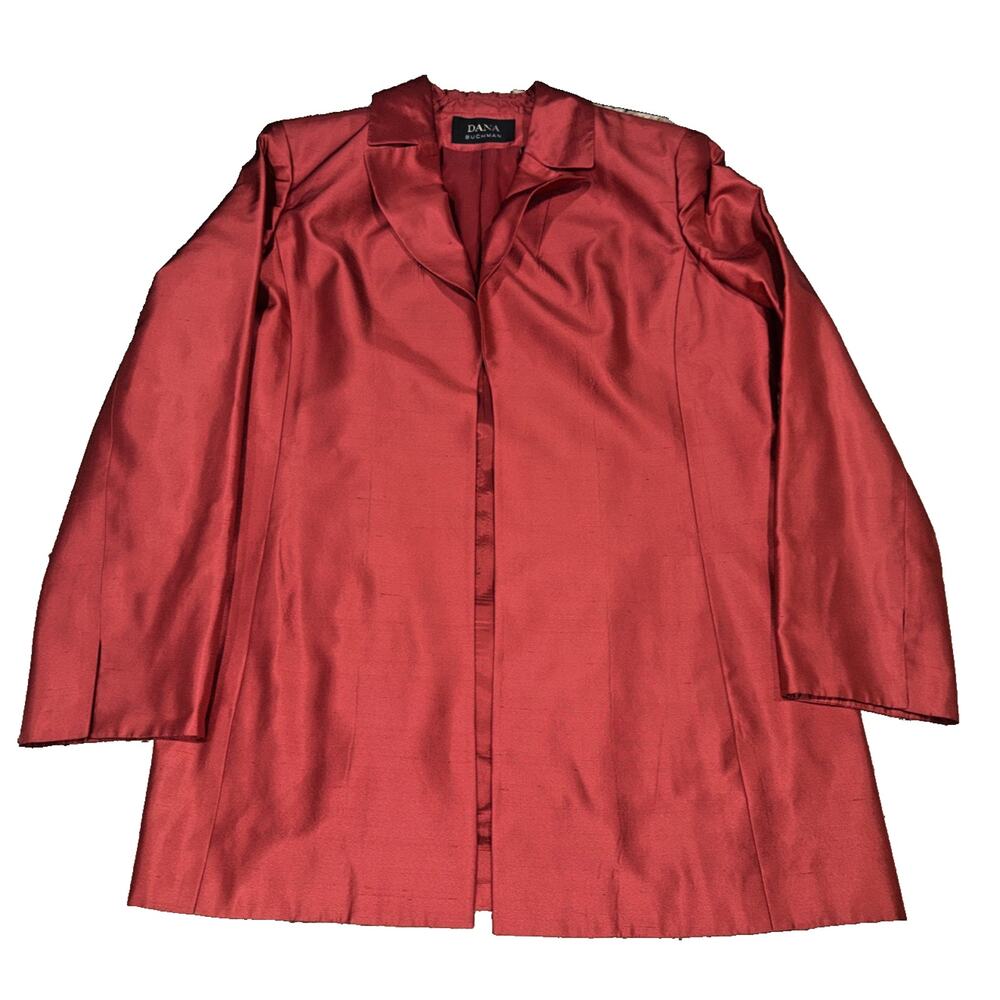 Vintage Dana Buchman 100% Silk Red Blazer Jacket Size 14 Shoulder Pads